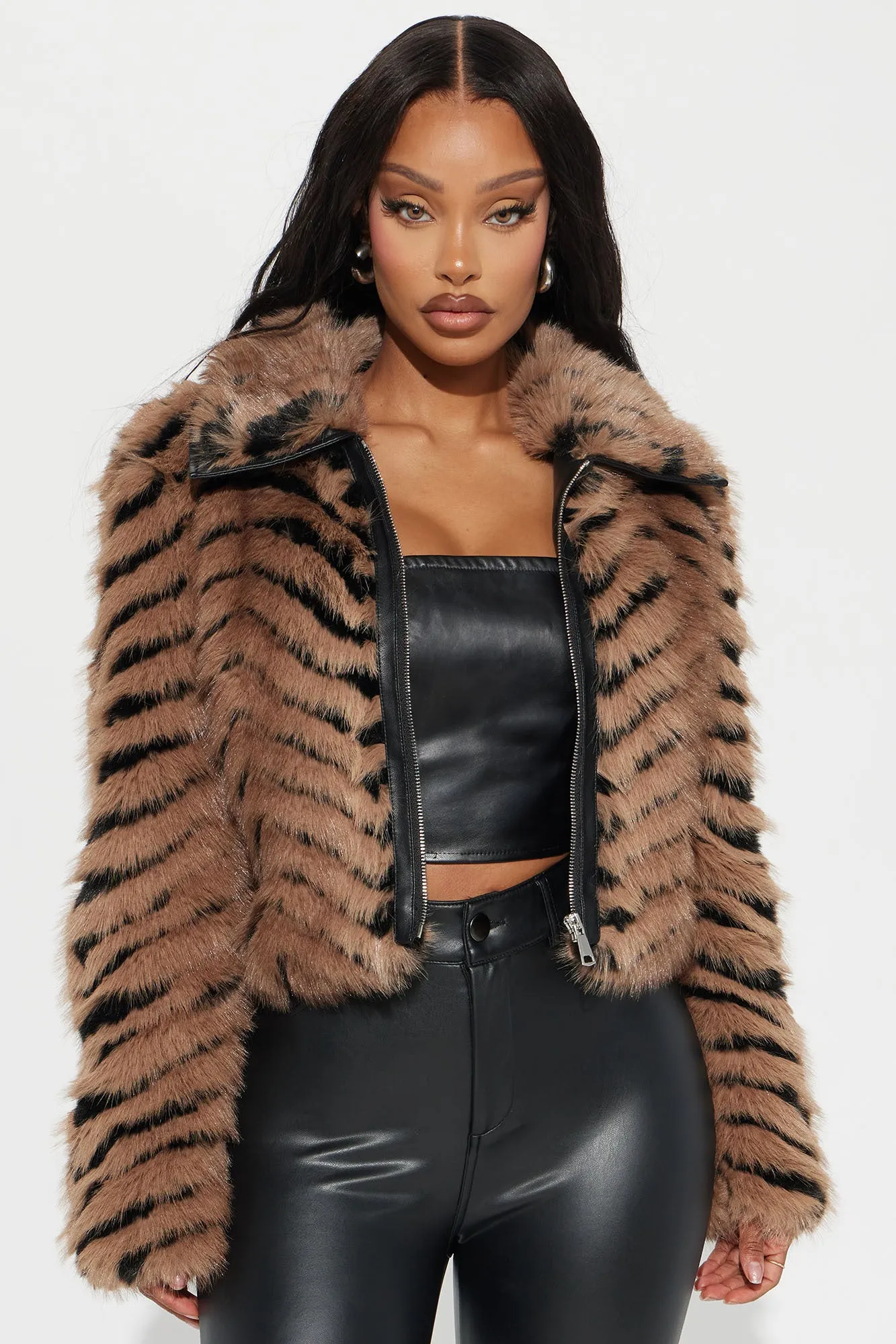 All Caught Up Faux Fur Coat - Brown