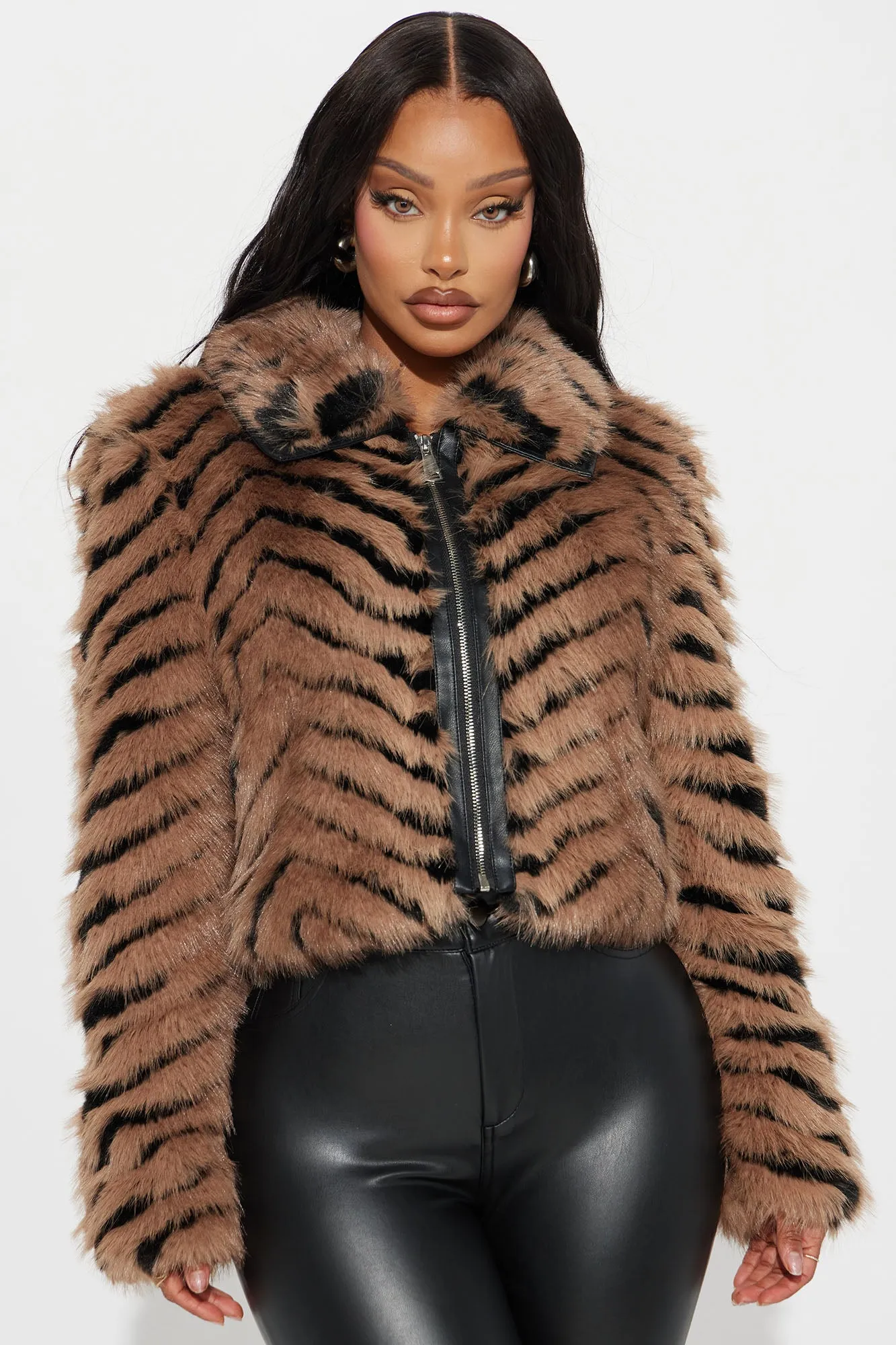 All Caught Up Faux Fur Coat - Brown