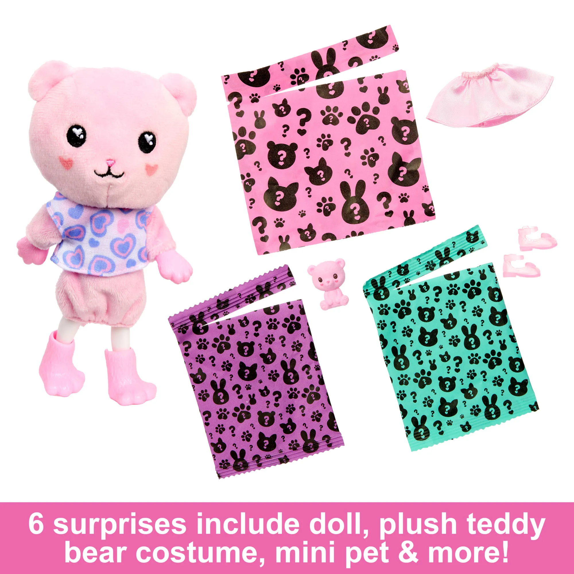 Barbie Cutie Reveal Cozy Cute Tees Series Chelsea Doll & Accessories, Plush Teddy Bear, Brunette Small Doll