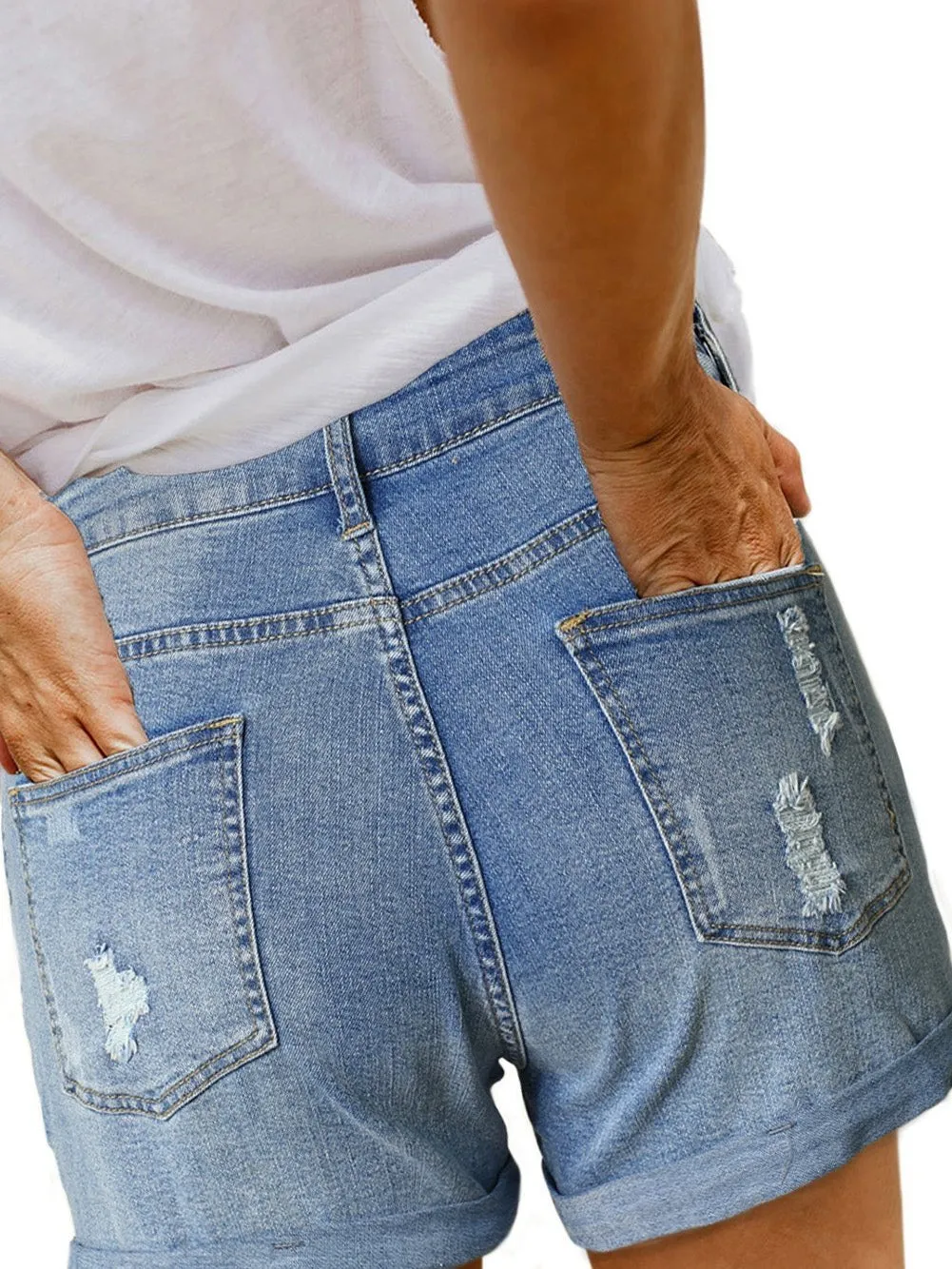 Beach Denim Shorts, Distressed, American Flag Theme