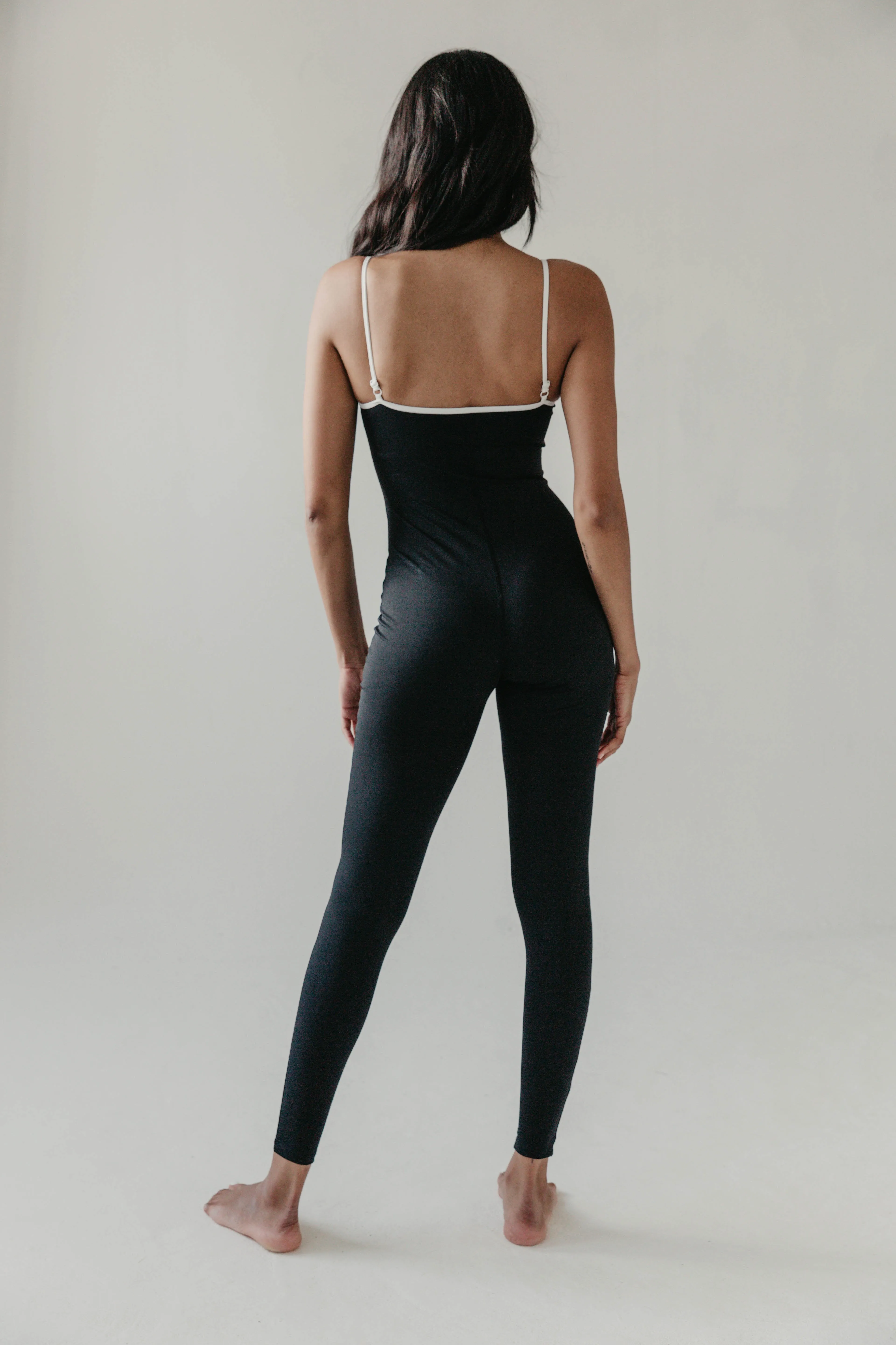 Black Contrast Seam Strappy Jumpsuits