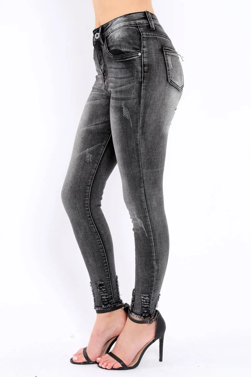 Black Distressed Skinny Jeans - Isabellah