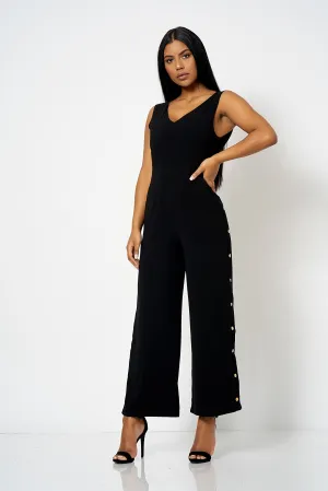 Black Low Back Split Leg Jumpsuit