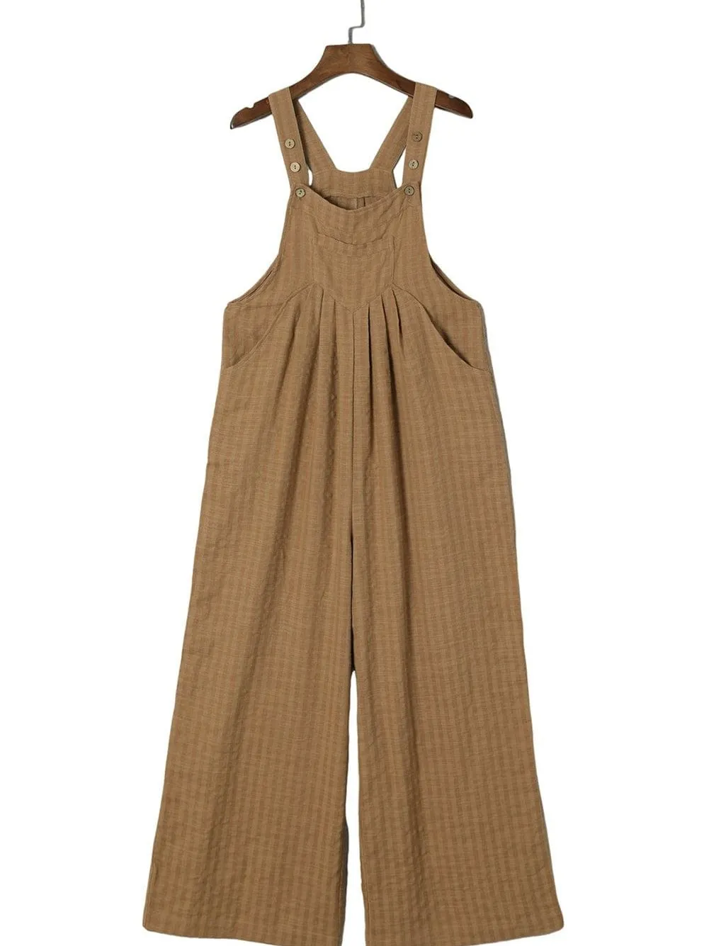 Brown Striped Wide Leg Jumpsuit with Pockets