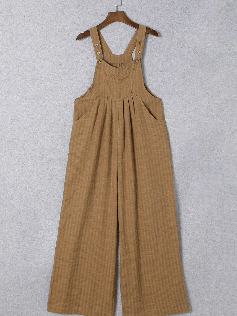 Brown Striped Wide Leg Jumpsuit with Pockets