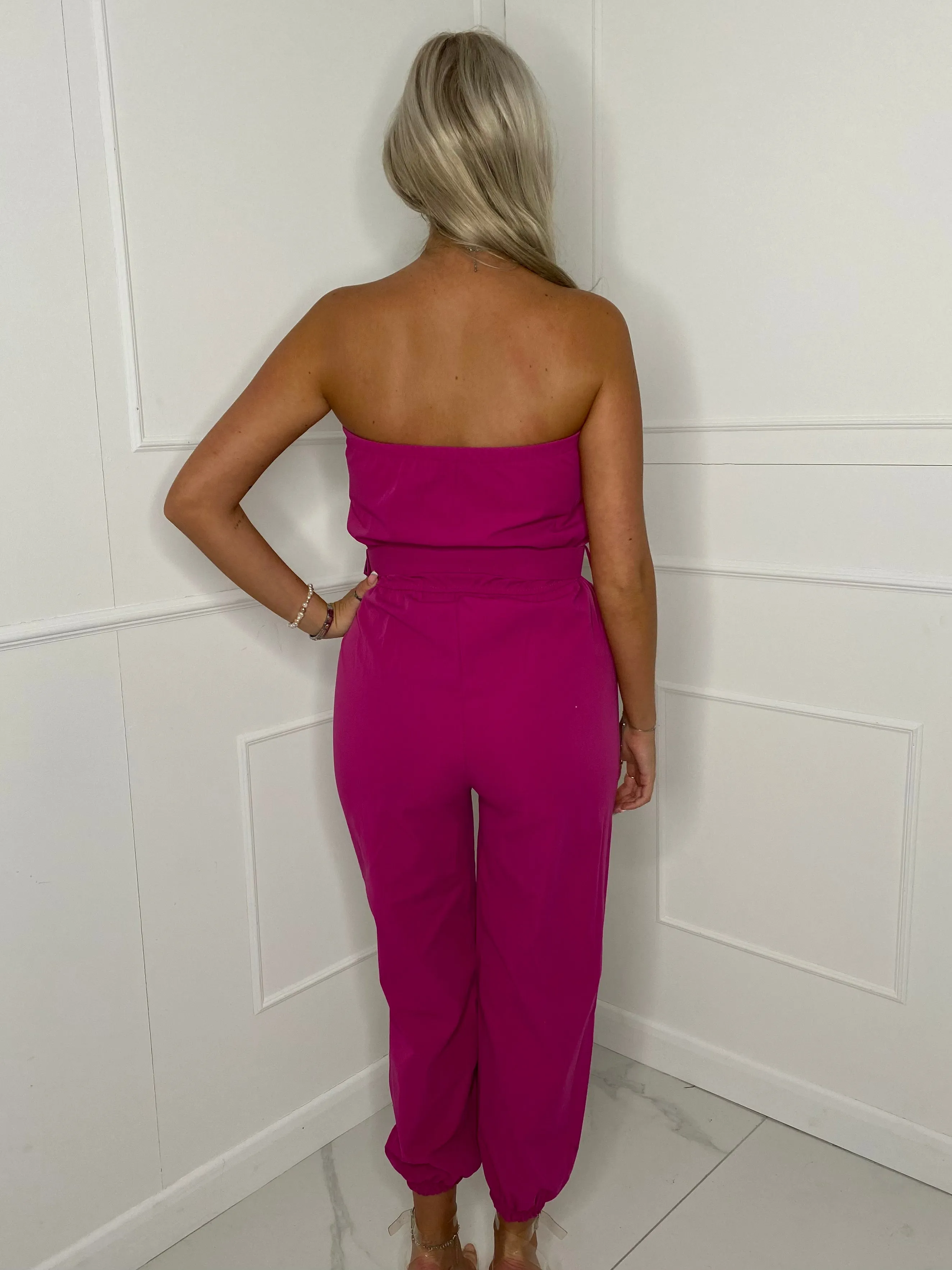 Cargo Belted Jumpsuit - Hot Pink