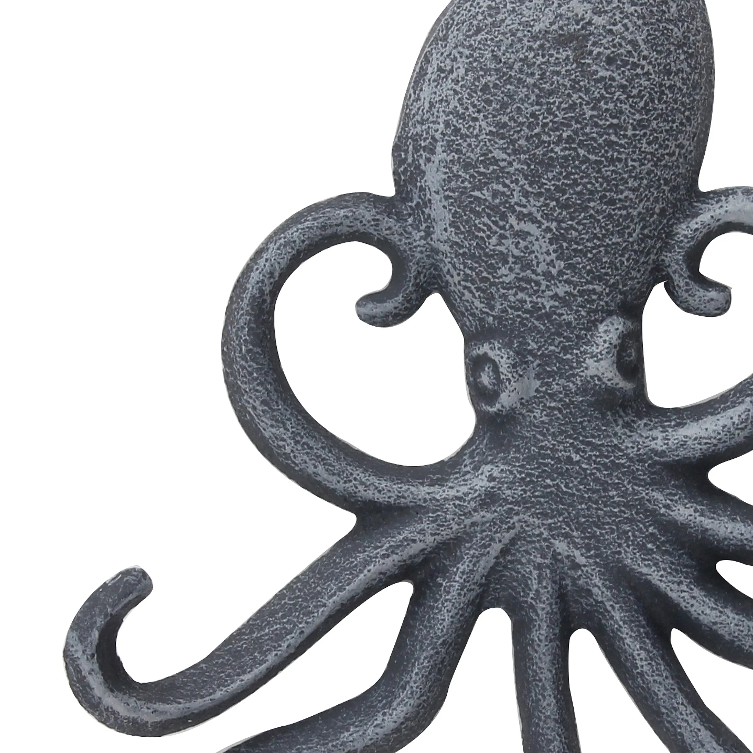 Cast Iron Octopus Decorative Wall Hook, Unique Nautical Design, Multiple Hooks , Silver