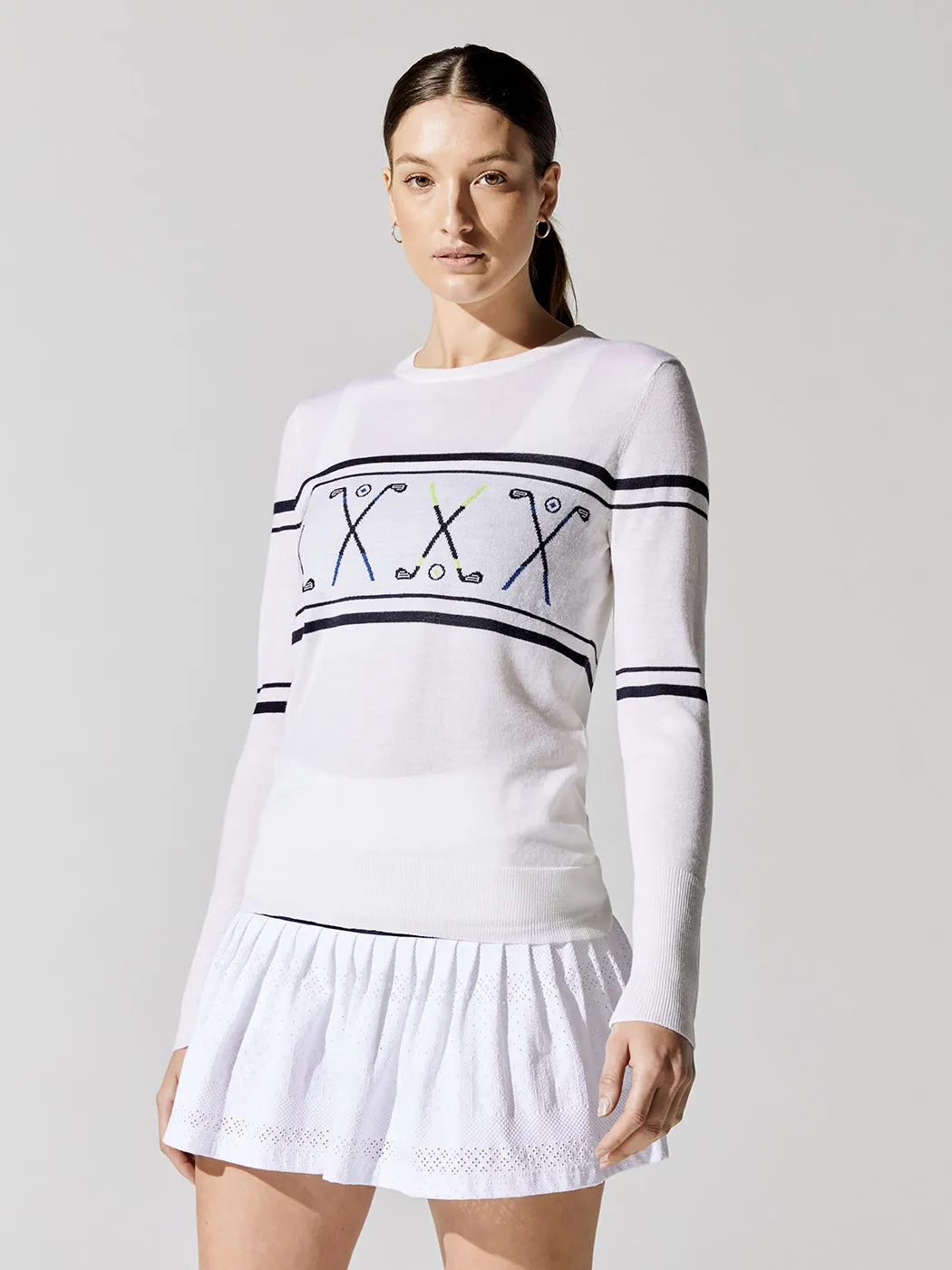 Club Sweater - White With Navy Stripes