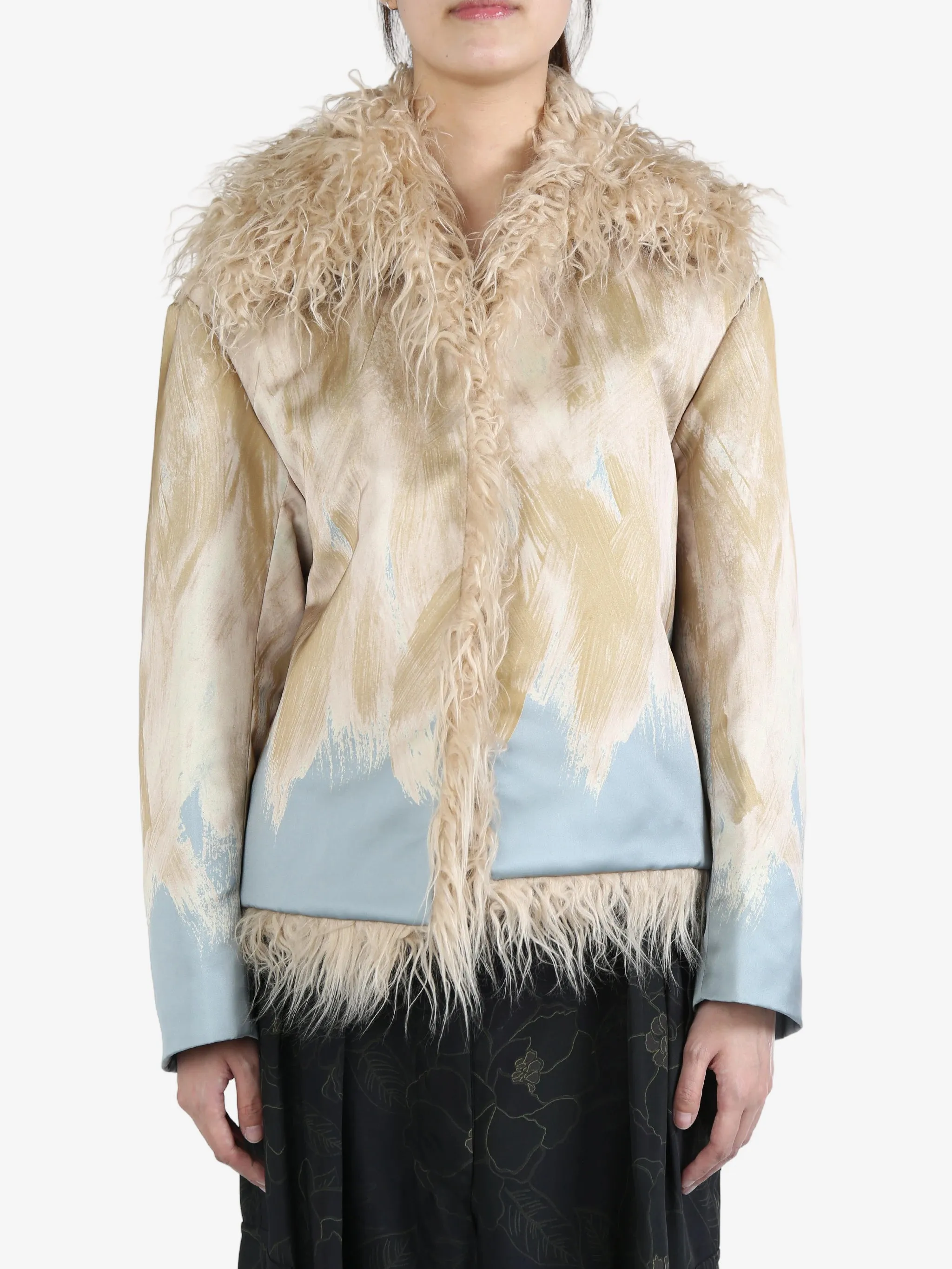 DRIES VAN NOTEN - Women Printed Faux Fur Trim Jacket