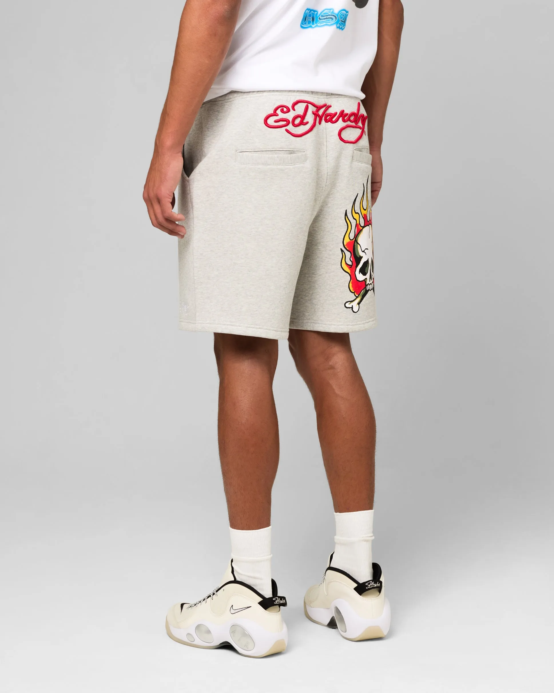 Ed Hardy Skull Fleece Shorts Grey Marle