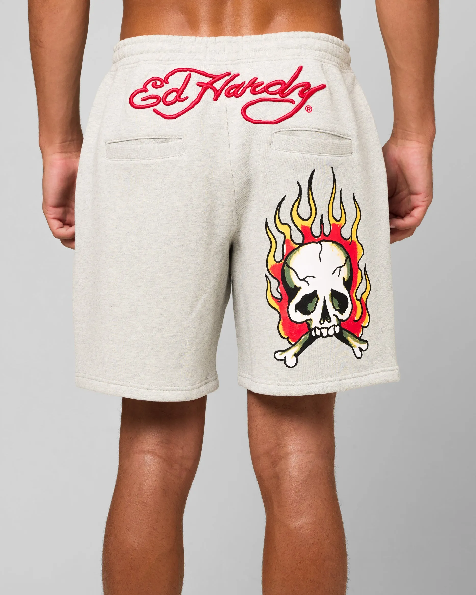 Ed Hardy Skull Fleece Shorts Grey Marle