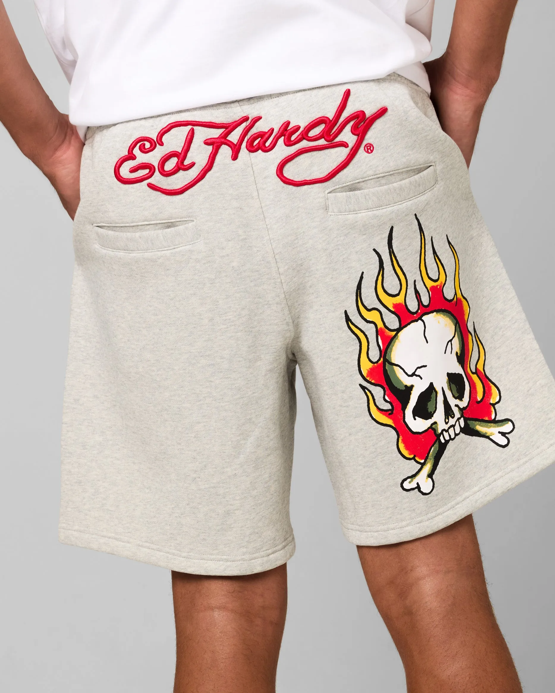 Ed Hardy Skull Fleece Shorts Grey Marle