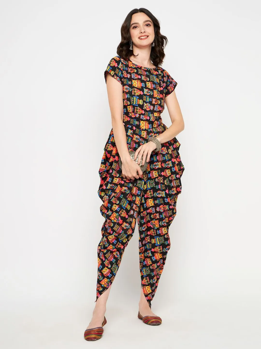 Elasticated Ethnic Dhoti Jumpsuit With Sleeves