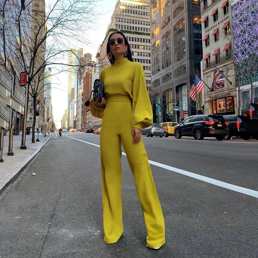 Elegant Rompers Women Long Sleeve Casual Wide Legs Jumpsuits Overalls