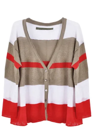 ENZA COSTA LINEN KNIT Multistripe Cardigan