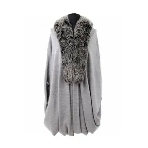 Faux Fur Collar Wool Cocoon Poncho