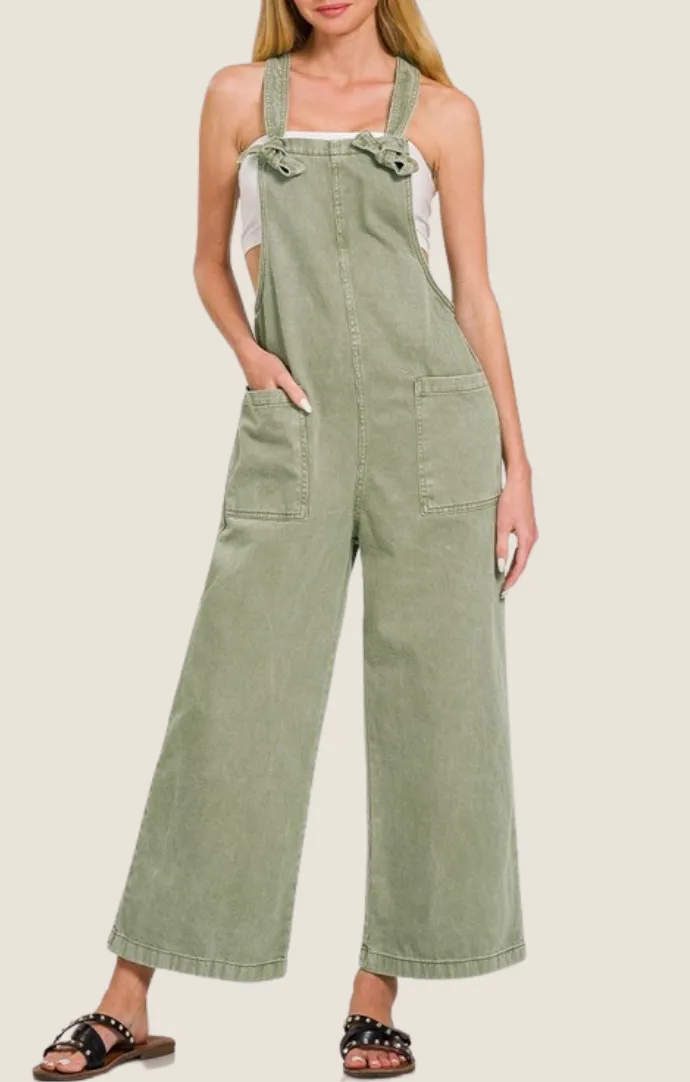 Fawn Light Olive Knot Strap Overalls