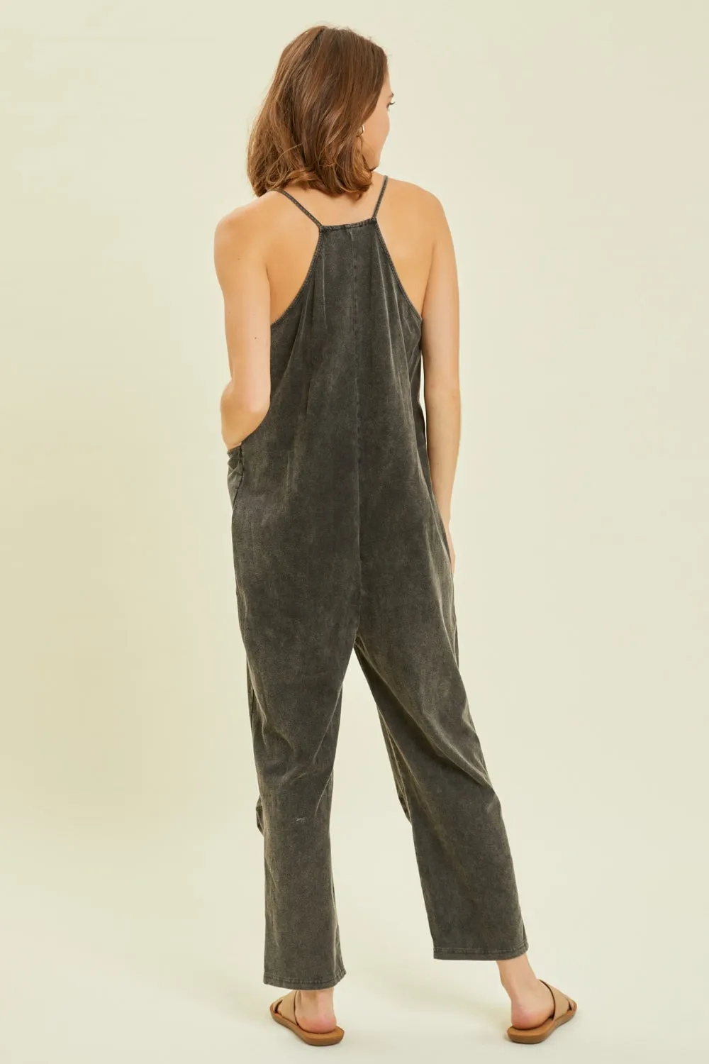 Full Size Mineral-Washed Oversized Jumpsuit with Pockets