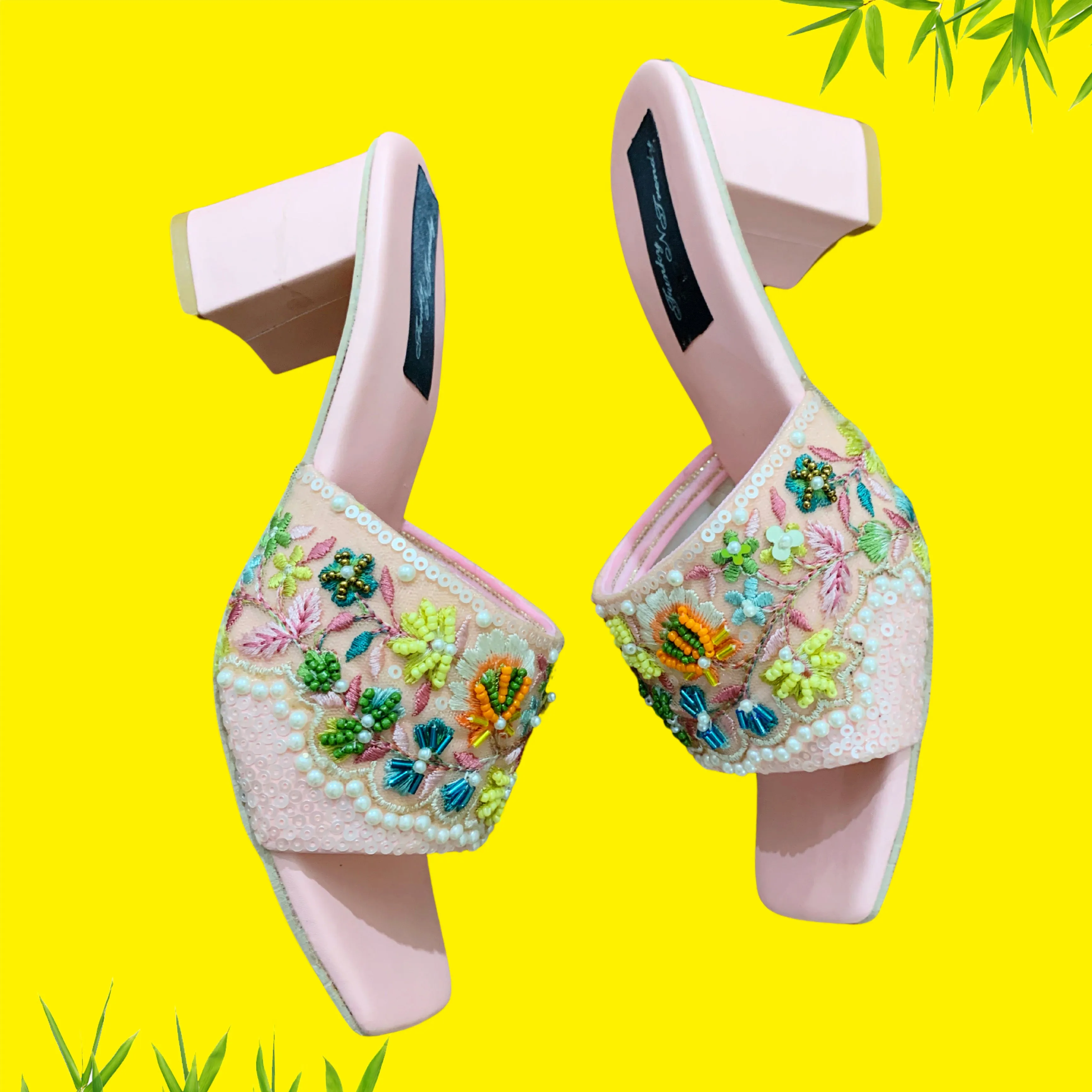 FUNKY N TRENDY handcrafted heels with beads and sequine detailing for brides / bridesmaids/ floral work heels