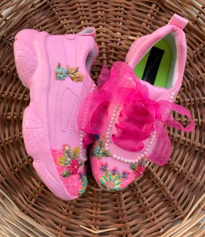 FUNKY N TRENDY pink hand embroidered sneakers for brides / bridesmaids/ pink sneakers / pink shoes / floral shoes / floral embroidered sneakers/ embroidered shoes