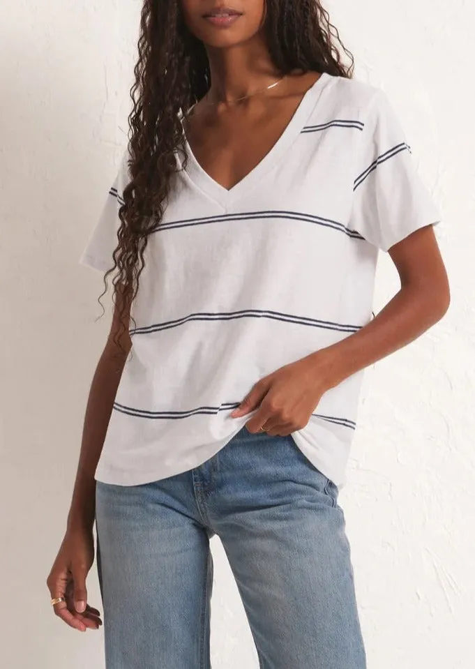 Girlfriend Twin Stripe V-Neck Tee