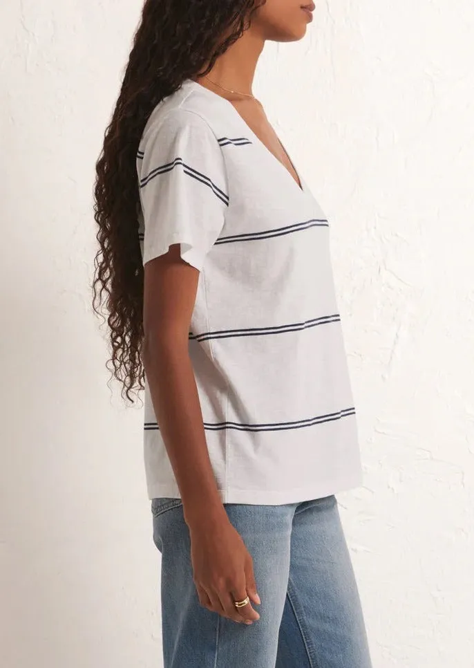 Girlfriend Twin Stripe V-Neck Tee