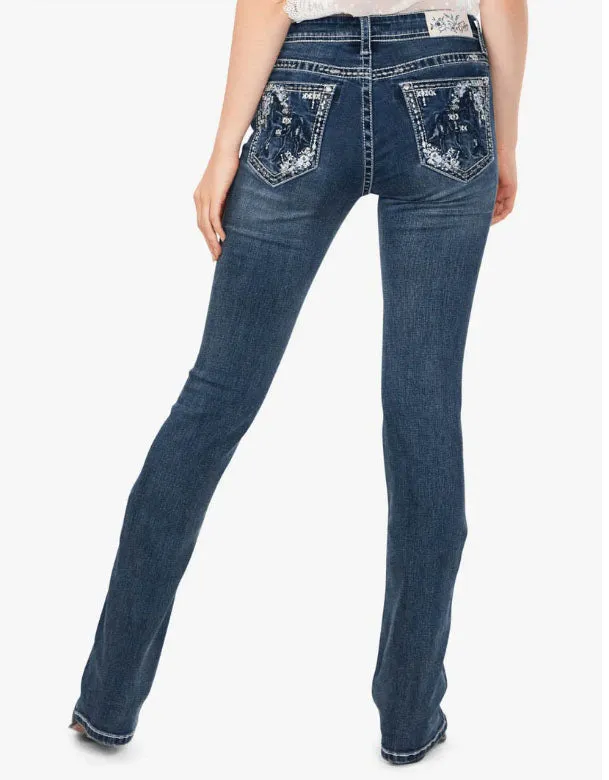 Grace in LA Horse Floral Embroidery Bootcut Jeans