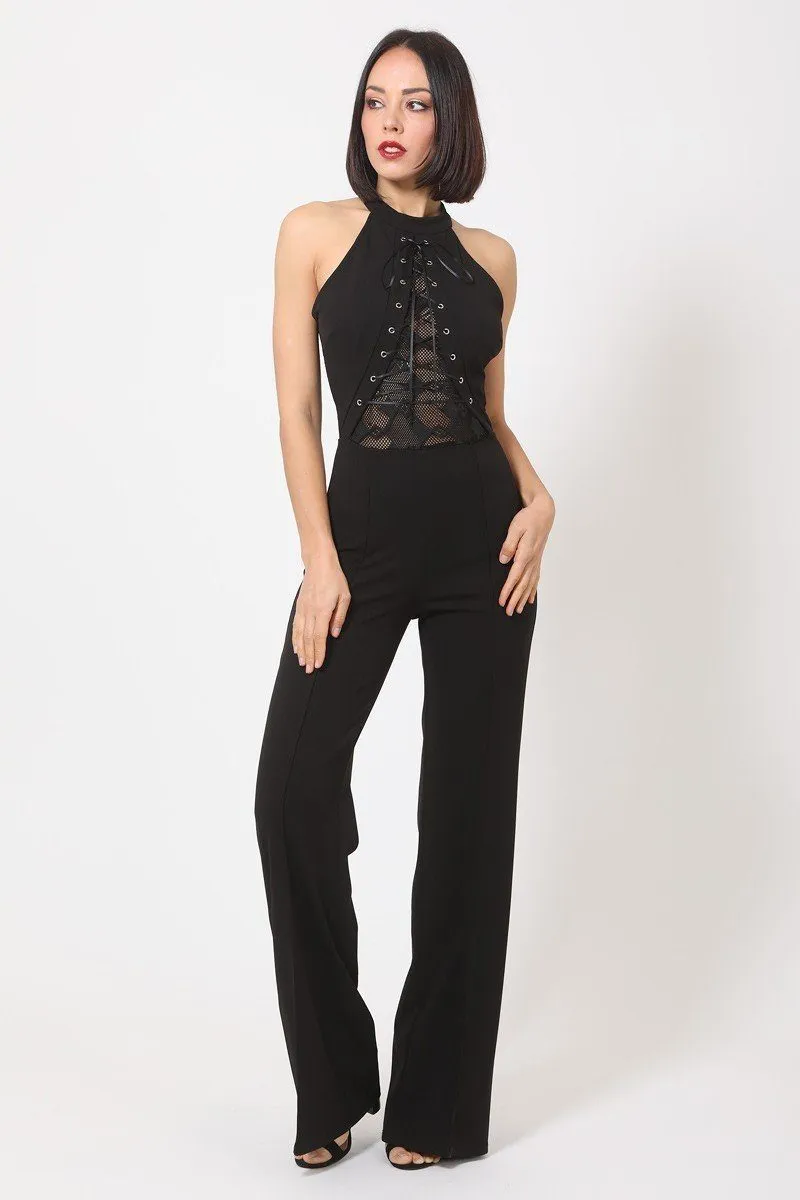 Halter Neck Flared Full Leg Length Jumpsuit