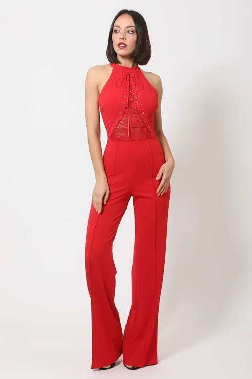 Halter Neck Flared Full Leg Length Jumpsuit