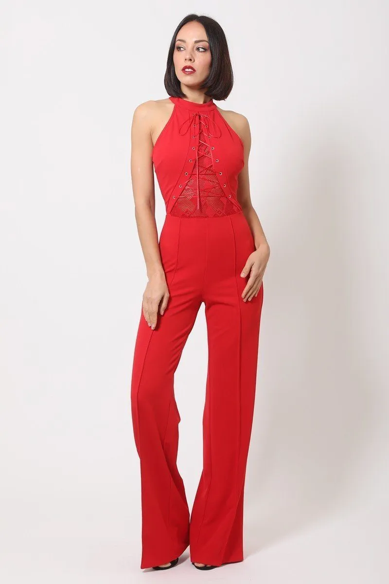 Halter Neck Flared Full Leg Length Jumpsuit