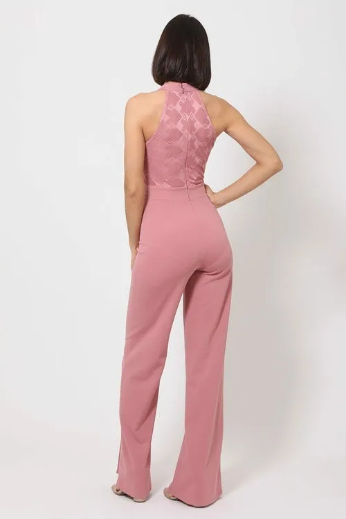 Halter Neck Flared Full Leg Length Jumpsuit