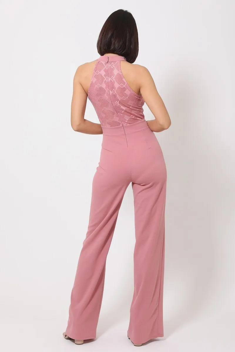 Halter Neck Flared Full Leg Length Jumpsuit