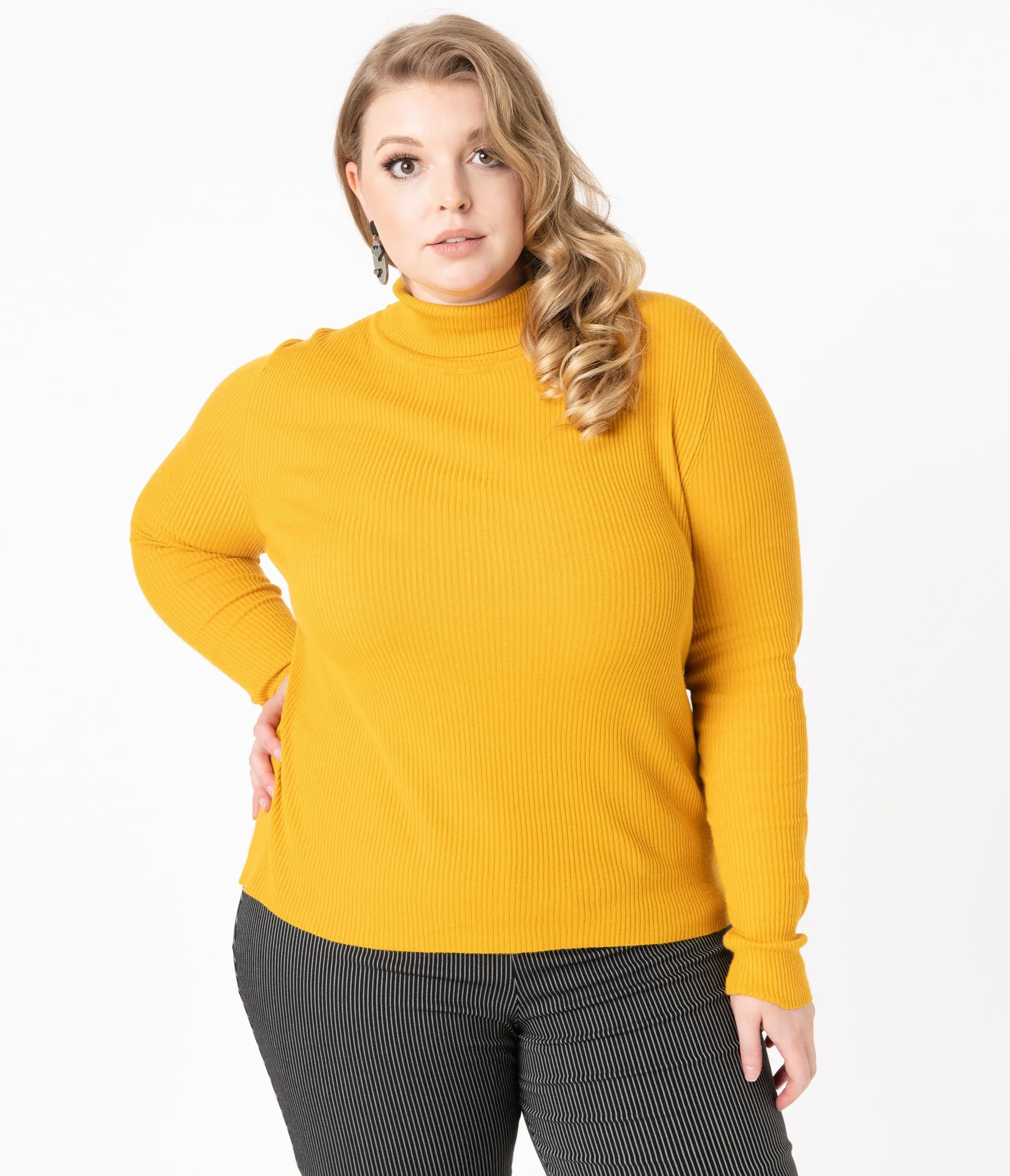 Hell Bunny Plus Size Mustard Turtleneck Spiros Top