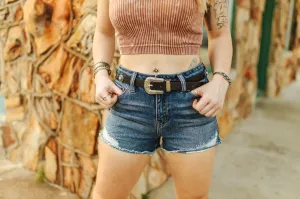 High Rise Ripped Denim Shorts