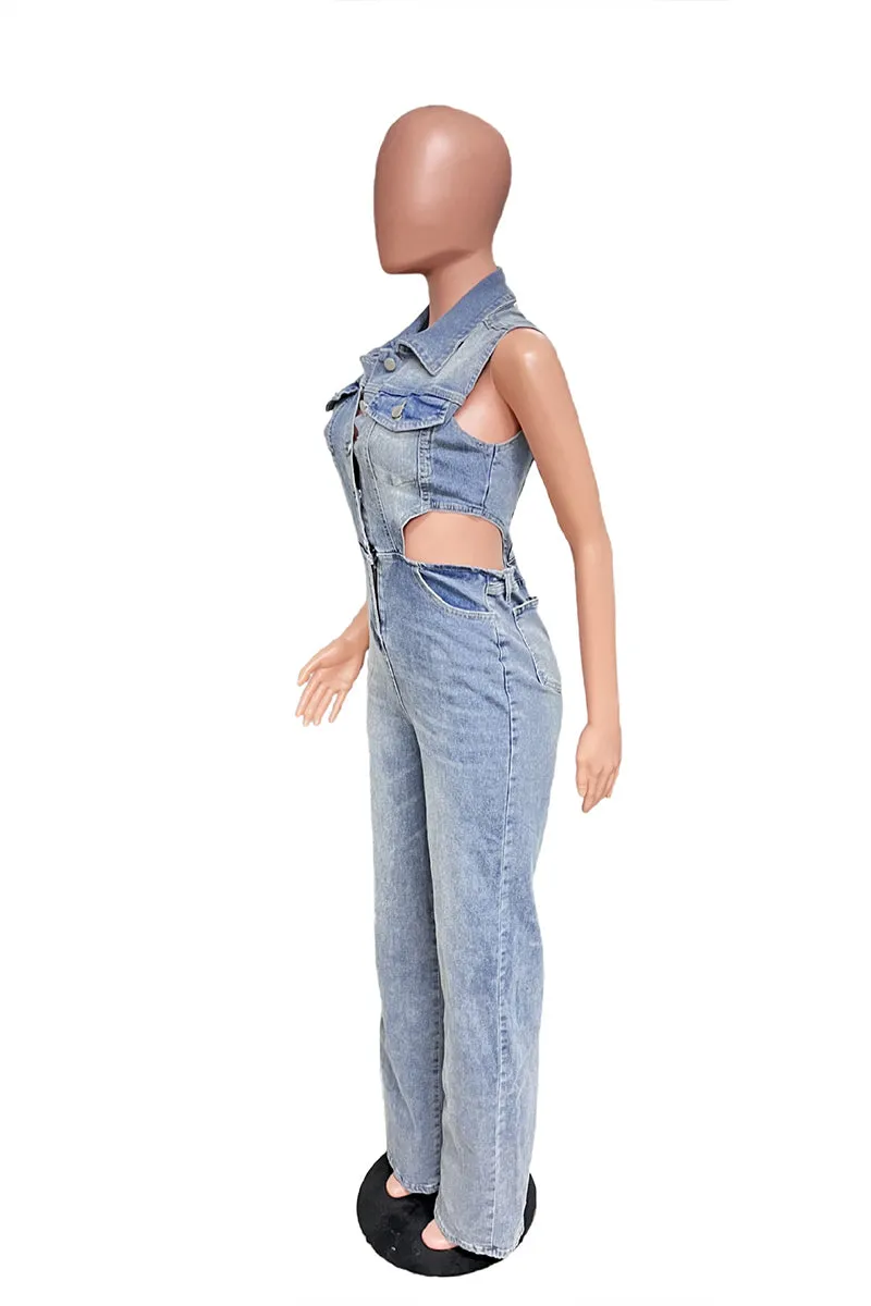 JS3445 Sleeveless Denim Jumpsuits