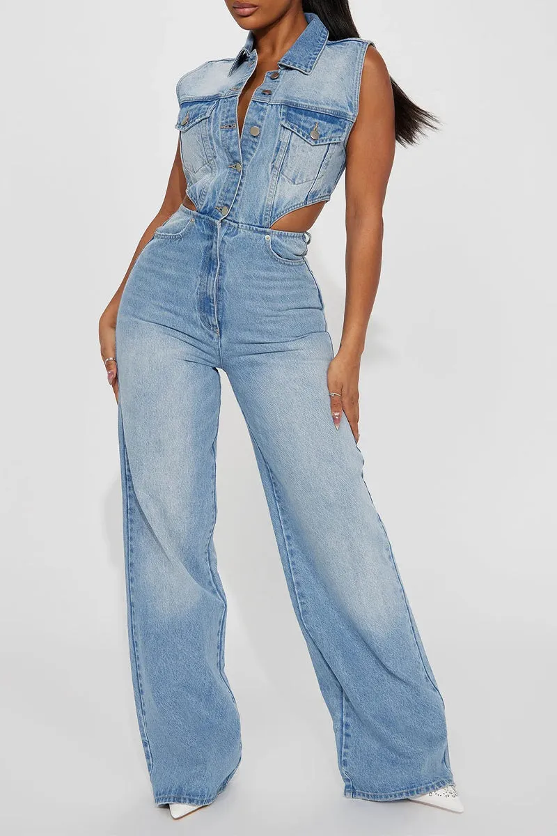 JS3445 Sleeveless Denim Jumpsuits