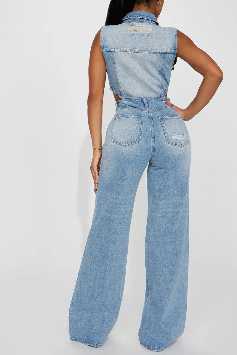 JS3445 Sleeveless Denim Jumpsuits