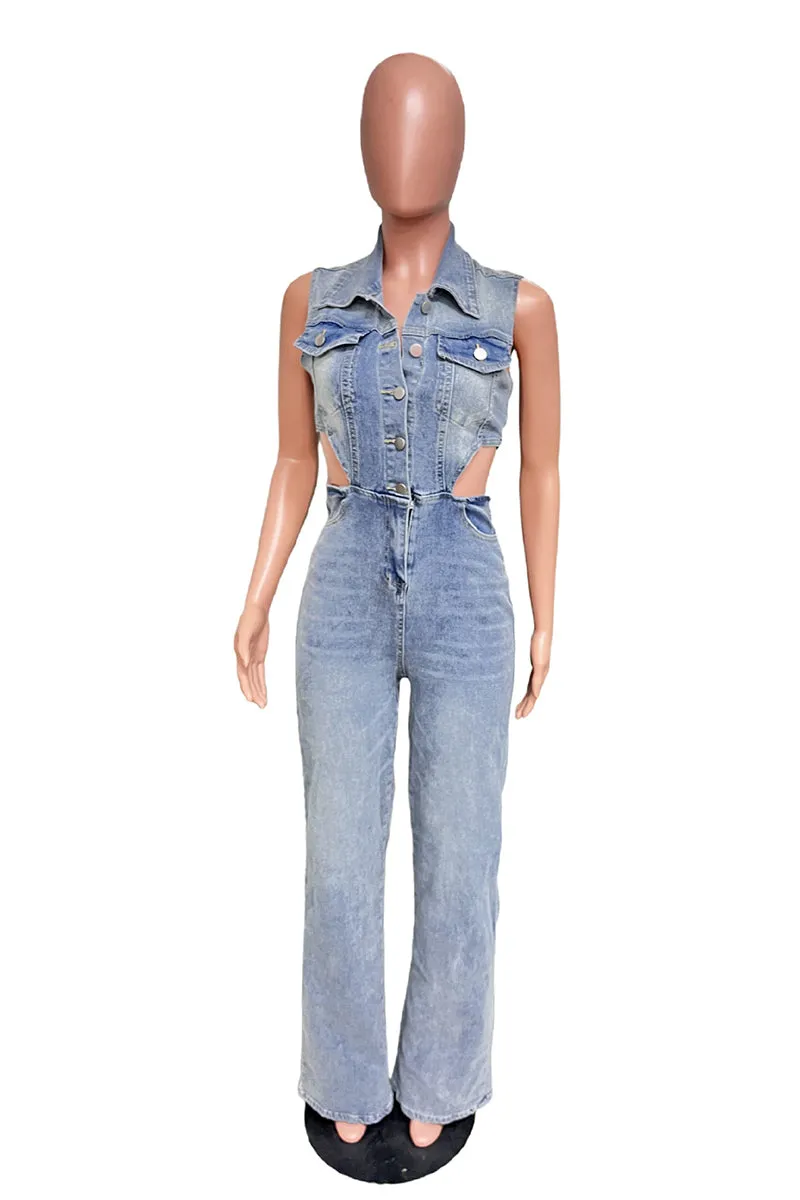 JS3445 Sleeveless Denim Jumpsuits