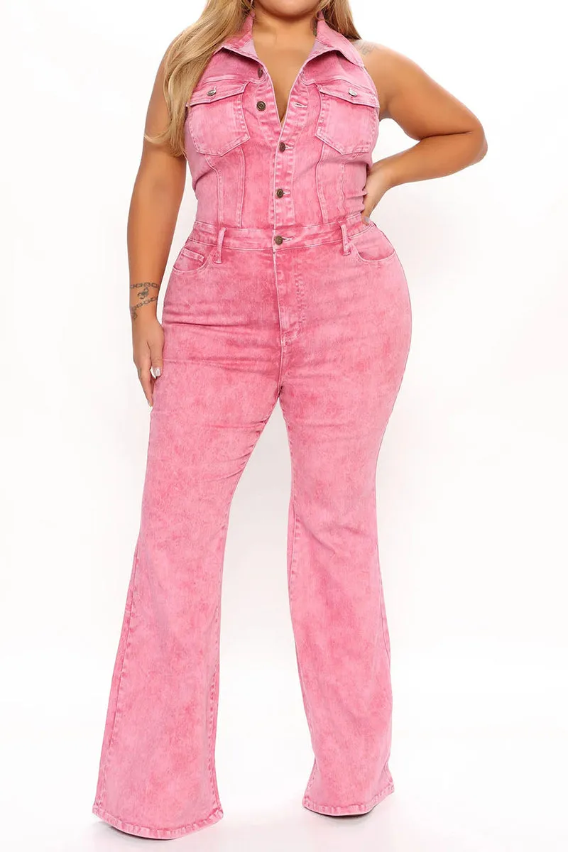 JS3447 Halter Denim Jumpsuits