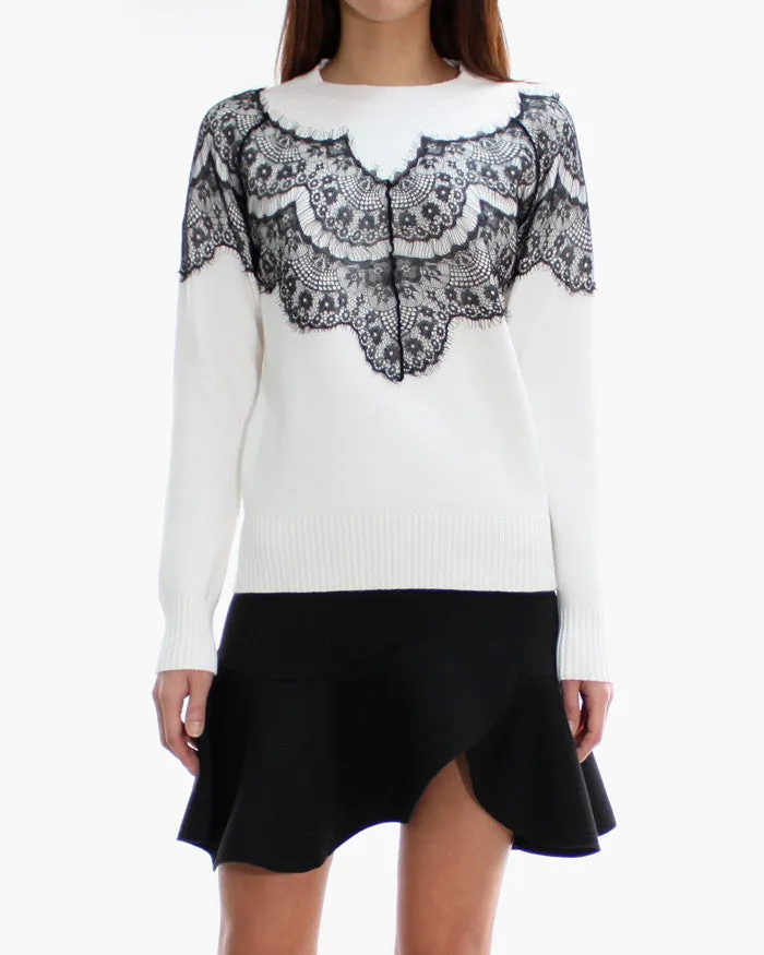 LACE PANEL KNIT SWEATER