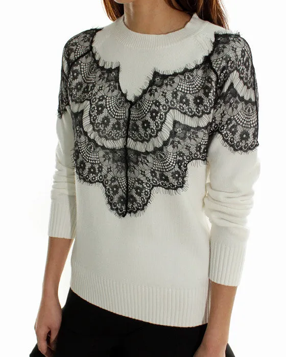 LACE PANEL KNIT SWEATER