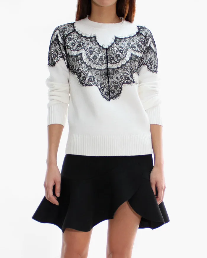 LACE PANEL KNIT SWEATER