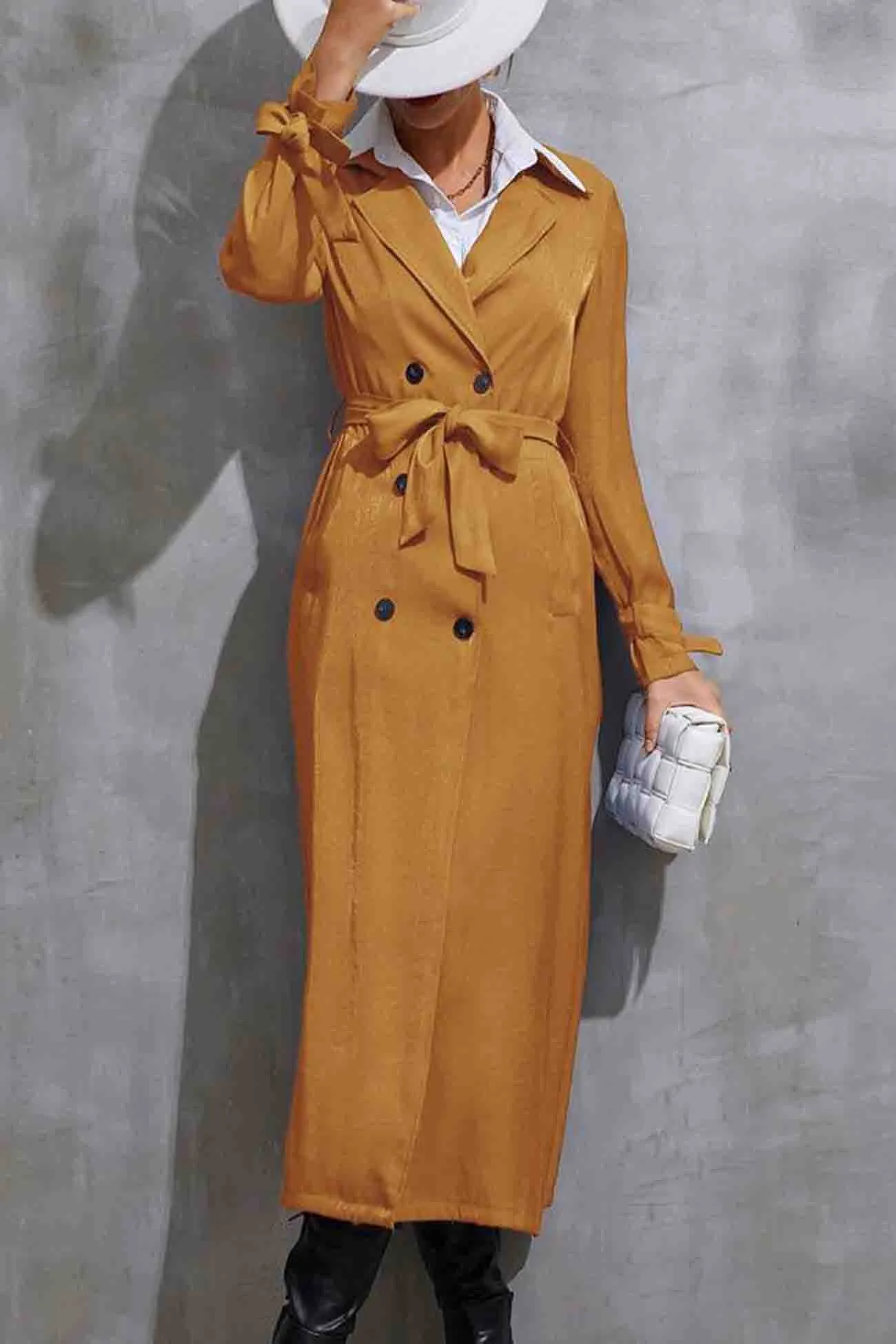 Lapel Double-breasted Strappy Trench Coat