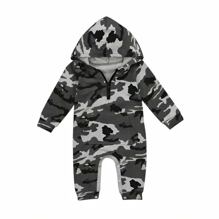 Long Sleeve Hooded Camo Baby Jumpsuit