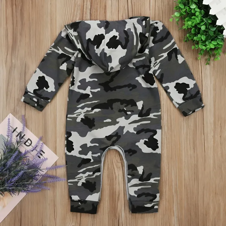 Long Sleeve Hooded Camo Baby Jumpsuit