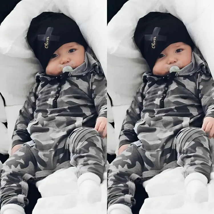 Long Sleeve Hooded Camo Baby Jumpsuit