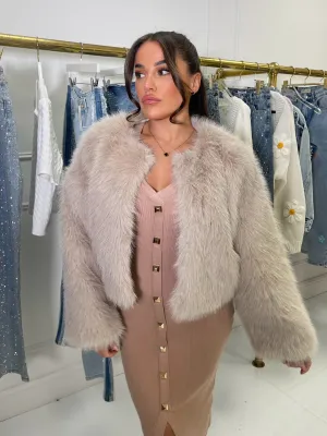 Mazi beige faux fur cropped jacket