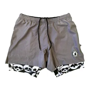 Mens 2-1 Compression Solid Charcoal  Panda 7" Shorts