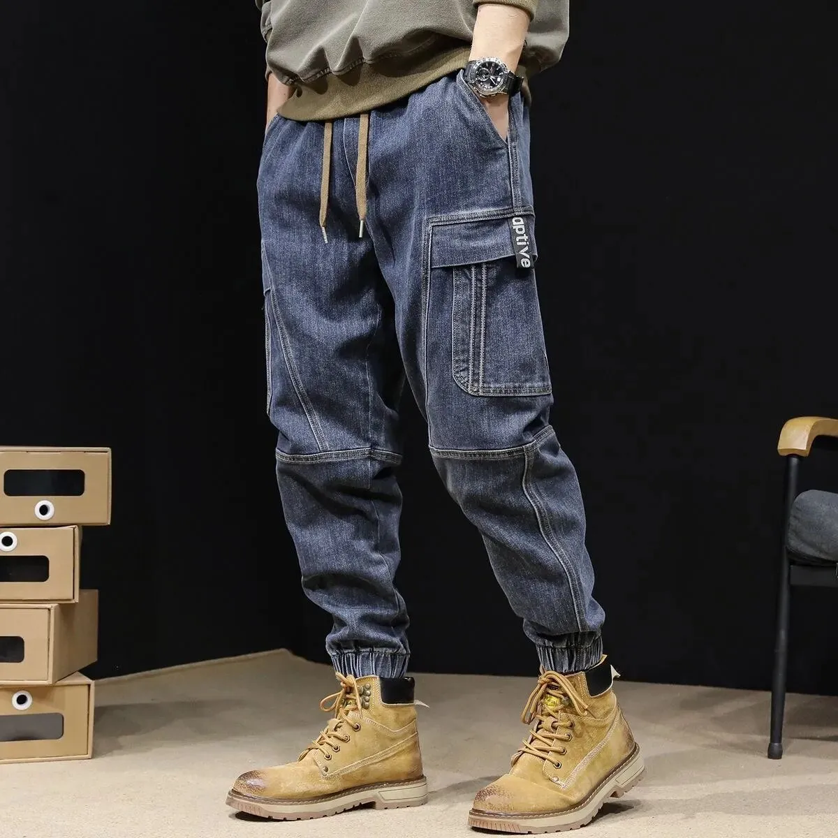 Men's Casual Comfort Relaxed Fit Denim Cargo Pants