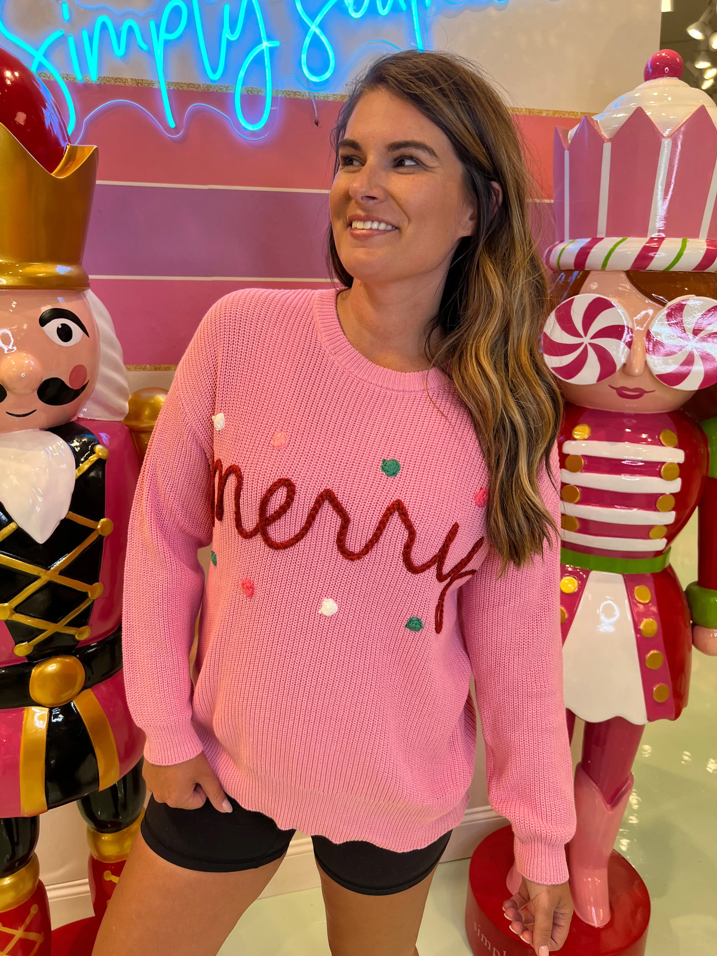 'Merry' Pink Knit Sweater by Simply Southern